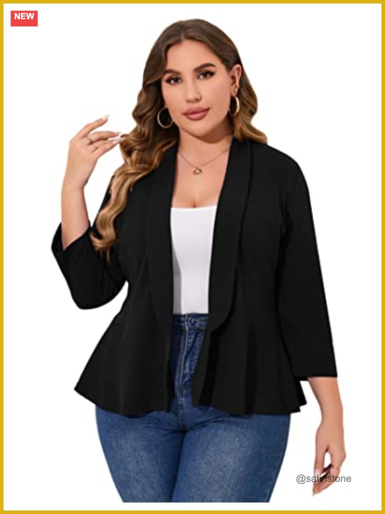 Plus Size Open Front Long Sleeve Cardigan Blazer